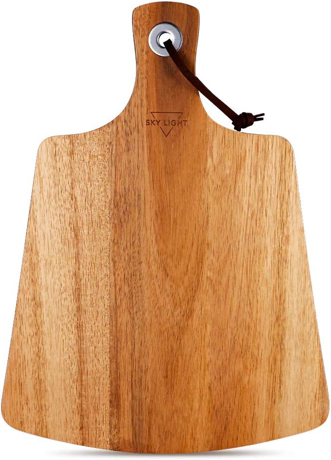 Wood Cutting Board, SKY LIGHT Pizza Peel Paddle, Acacia Cheese Board, for Pizza Peel, Bread Paddle Spatula Pie, Serving Rustic Paddle Tray, Charcuterie Platter for Fruit, Vegetables, Meat - Small