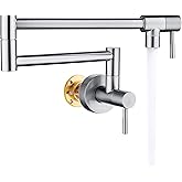 Fransiton Brushed Nickel Pot Filler, Pot Filler Faucet Wall Mount, Brass Folding Stretchable with Double Joint Swing Arm Single Hole Two Handles Kitchen Restaurant