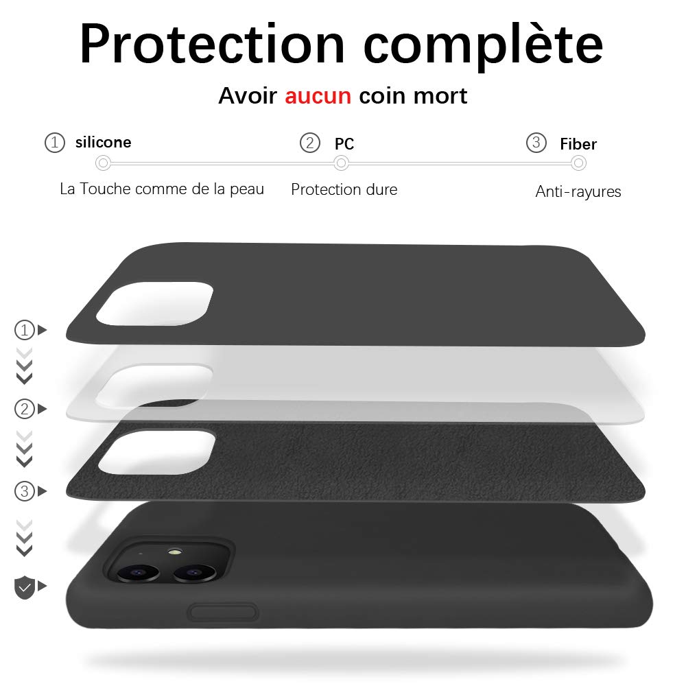 Gorain Coque pour iPhone 11, Silicone Liquide Housse de Téléphone Protection Antichoc Anti-Slip Etui Case pour iPhone XI 6.1 Pouces - Noir