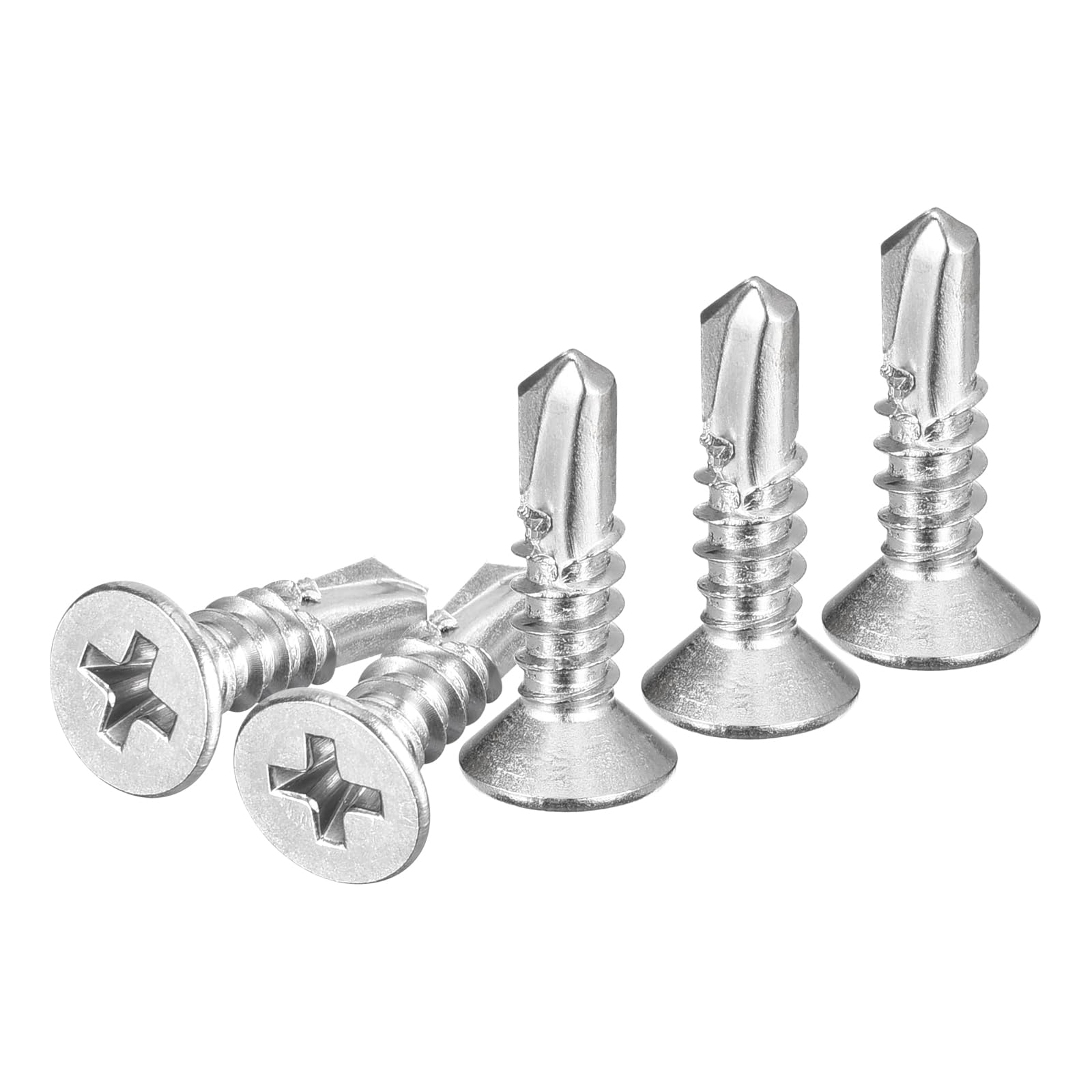 DTGN 100Pcs ST4.8x19mm Self Drilling Screws, 410 Stainless Steel Flat Head Phillips Sheet Metal Screw - Good for Wood to Metal, Furniture - Silver — image 1