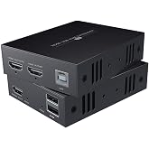 HDMI KVM USB Extender Transmit 1080p HD Video Over Cat5e/6 Ethernet Cable 50m (164ft) for Mouse and Keyboard Control Remote Signals