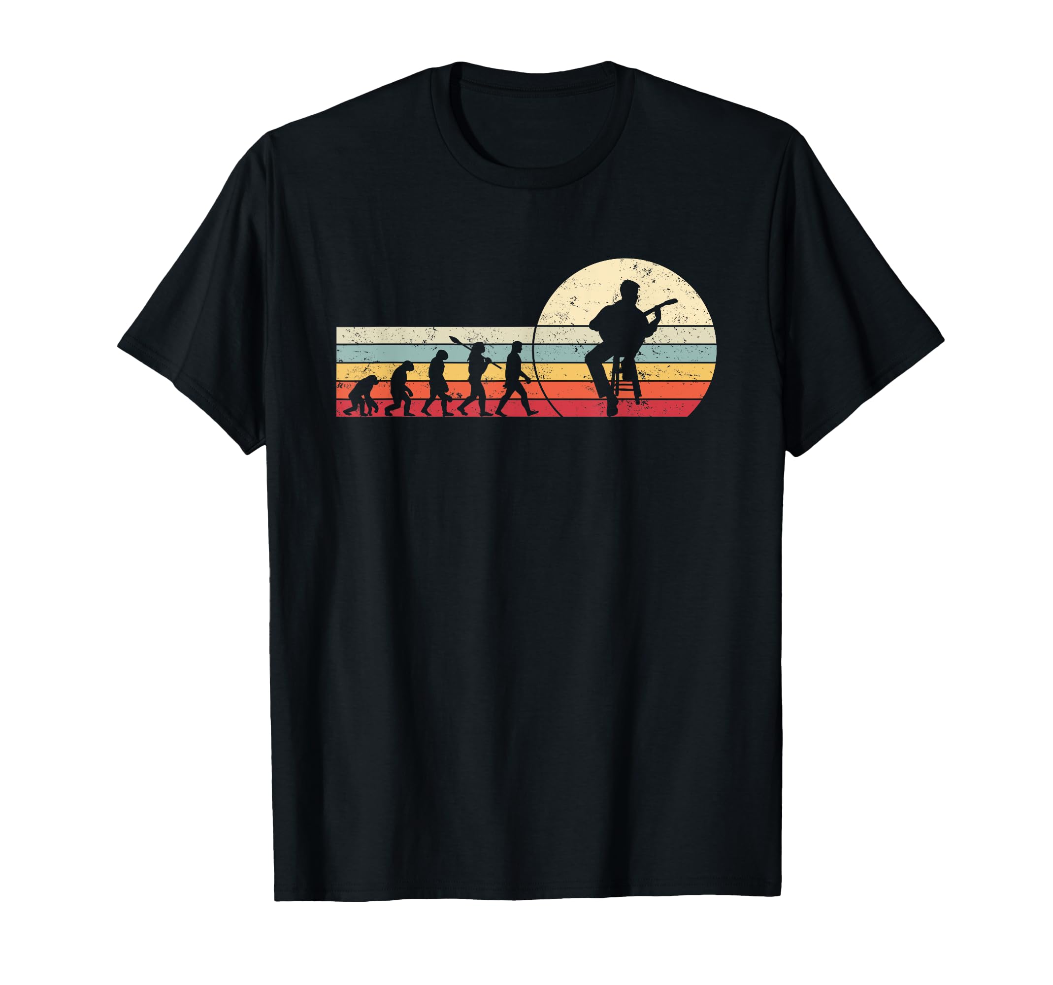 Vintage Retro Human Evolution Banjo Guitar T-Shirt
