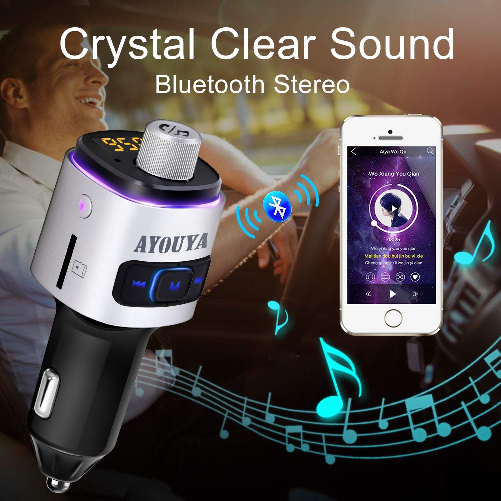 FM Transmitter Car Bluetooth 4.2 with Fastest Phone Charger QC 3.0, Car Radio Audio Adapter, FM Modulator Car MP3 Player Handsfree Car Kit Support QC3.0 Dual USB Charge