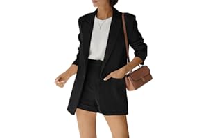 FISOEW Women's 2 Piece Open Front Long Sleeve Blazer and Solid Short Pants Suit Sets