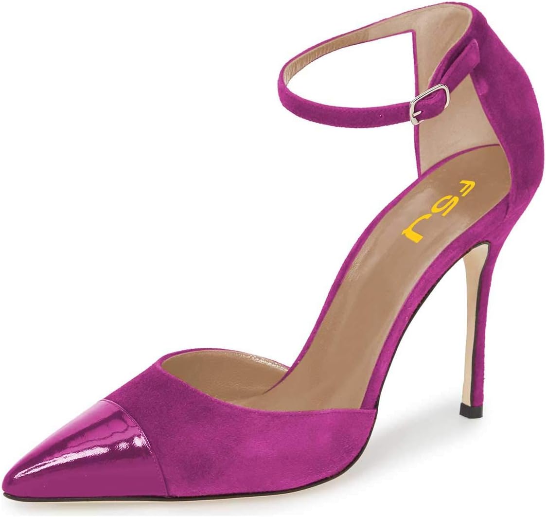 FSJ Women Stiletto High Heels D'Orsay Pumps Pointed Cap Toe Ankle Strap Office Dress Shoes Size 4-15 US