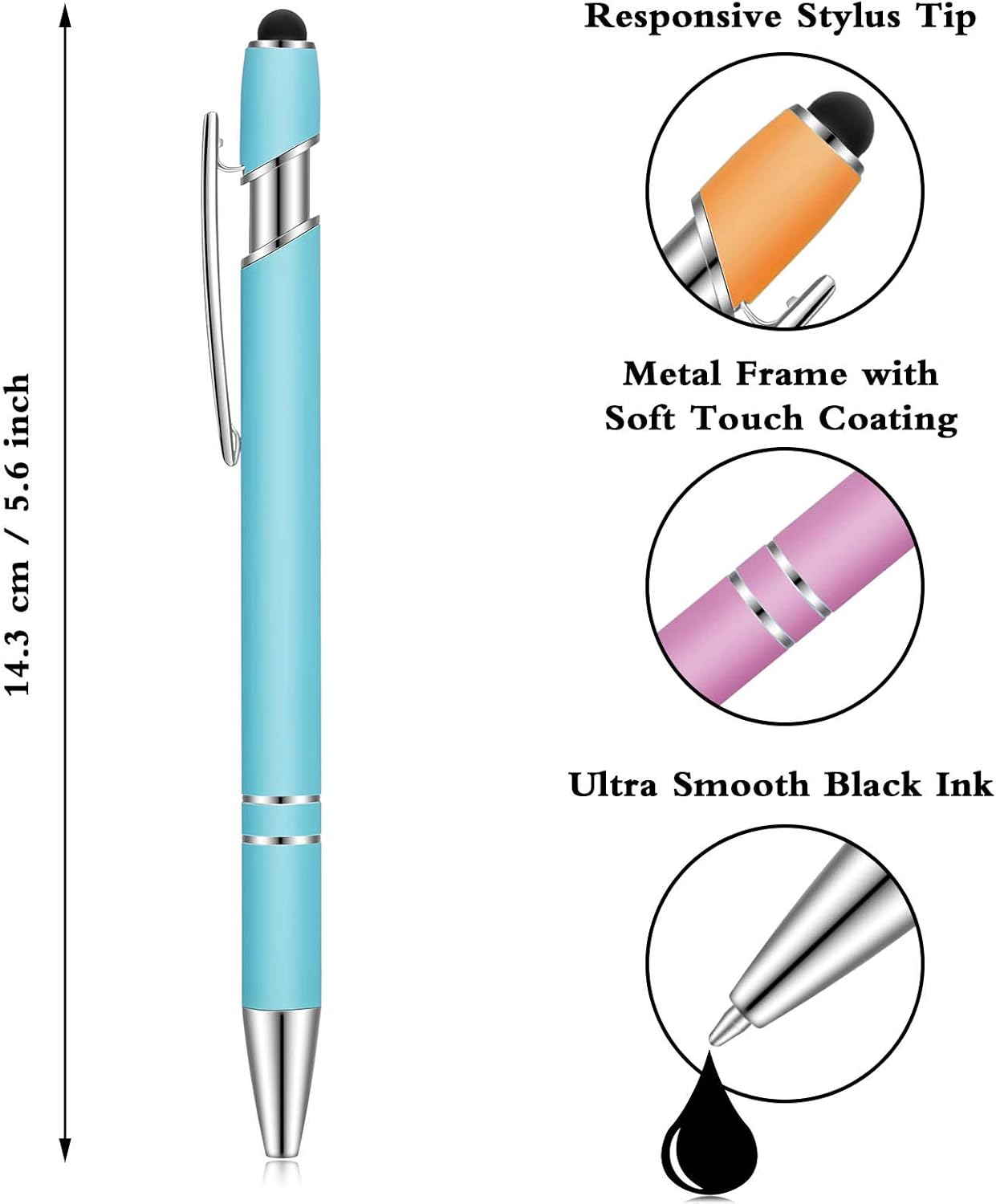 12 Pieces Ballpoint Pen with Stylus Tip, 1.0 mm Black Ink Metal Pen Stylus Pen for Touch Screens, 2 in 1 Stylus Ballpoint Pen : Office Products