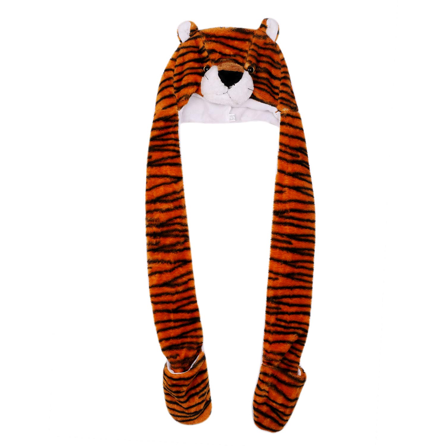 Kids Winter Hat Gloves Scarf Set 3-in-1 Faux Fur Party Animal Hat Hooded Cartoon Beanie Scarf with Pockets Plush Warm Hoodie Earflap Cap for Boys Girls Teens