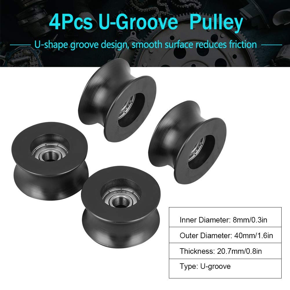 4PCS U-Groove Pulley,0840UU 8X40X20.7mm Metal+ Plastic U Type U-Shape Groove Guide Wheel Rail Ball Bearing Pulley Roller Good Mute Effect for Doors Drive Mechanical Equipment Pulleys - Image 3