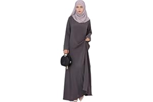Zofocy Solid Color Women Abaya Modest Muslim Prayer Robe Long Sleeve Dubai Maxi Dress Islamic Lightweight Dress