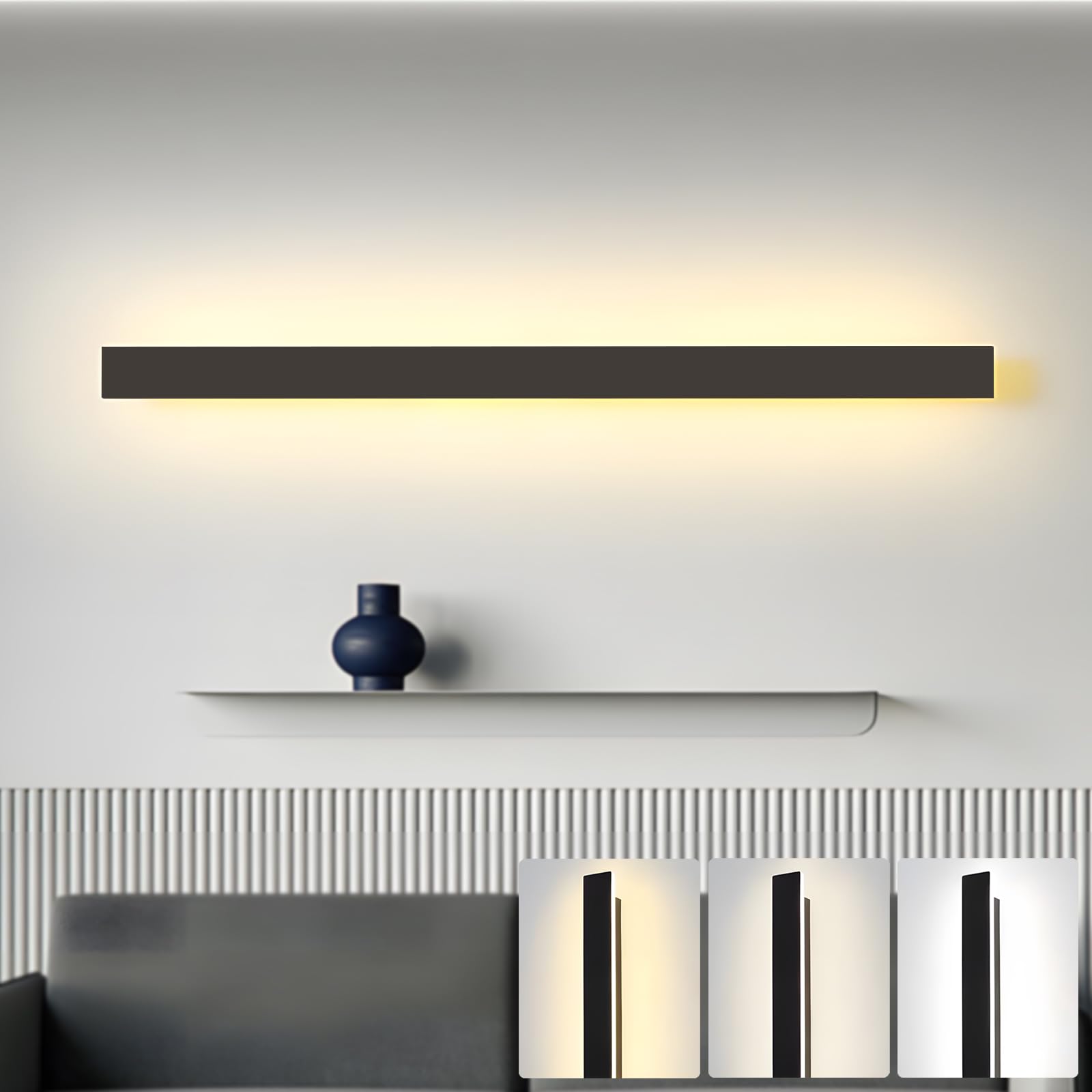 ZTWLEED LED Wall Light Indoor,36W Wall Lamp Modern 3000K/4000K/6000K,Acrylic Wall Sconce Lights for Bedroom Living Room Corridor Stair 100CM Black — image 1