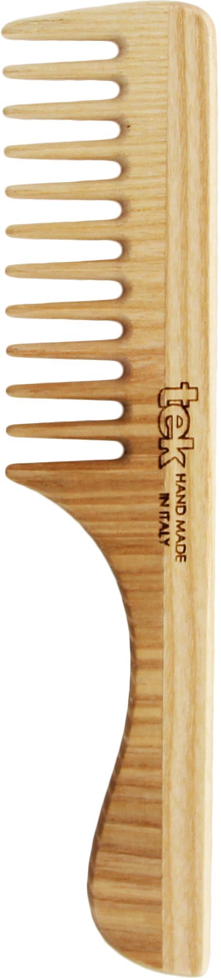 TEK – Wide-Tooth Comb with Handle Made of 100% FSC® Certified Ash Wood, Handmade in Italy, Winner of the Allure Award – Ideal for Gently Detangling Normal, Curly or Wavy Hair Without Breakage