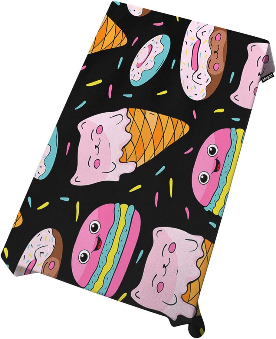 amazon com mugod cartoon sweets tablecloth macaroons ice cream and donuts seamless pattern on black background dining room kitchen decoration rectangular table cover 60 w x 84 l inches home kitchen amazon com