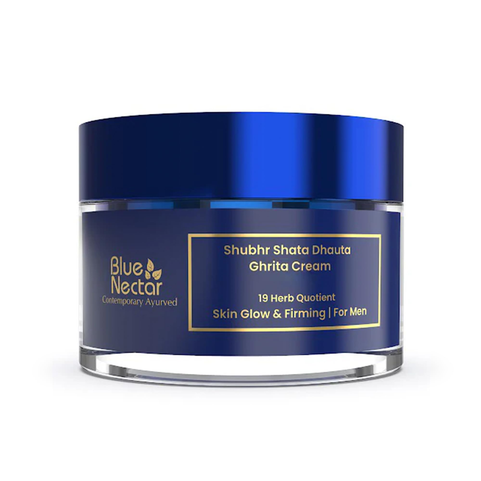 Blue Nectar Shata Dhauta Ghrita Face Cream for Men | 100 Times Washed Ghee Lightweight Men Face Cream for Naturally Glowing Skin (19 Herbs, 50g)