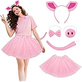 RUIQLXHANG Pig Costume Set - Pig Ears Headband Nose Tail Bow Tie Tutu Skirt Accessories Animal Costumes Halloween Cosplay Christmas Birthday Gifts