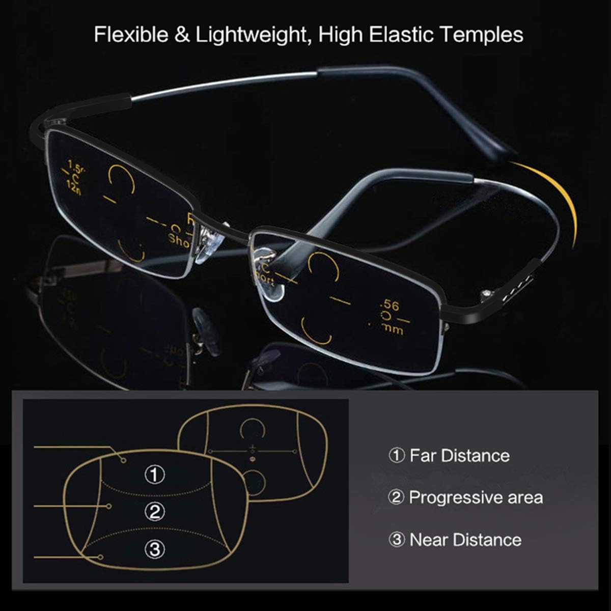 Progressive Multifocus Computer Reading Glasses Blue Light Blocking Titanium Alloy Bendable Multifocal Readers Multi Focus No Line Eyeglasses Eyewear Anti Glare Eye Strain Ultralight for Men and Women - Image 5