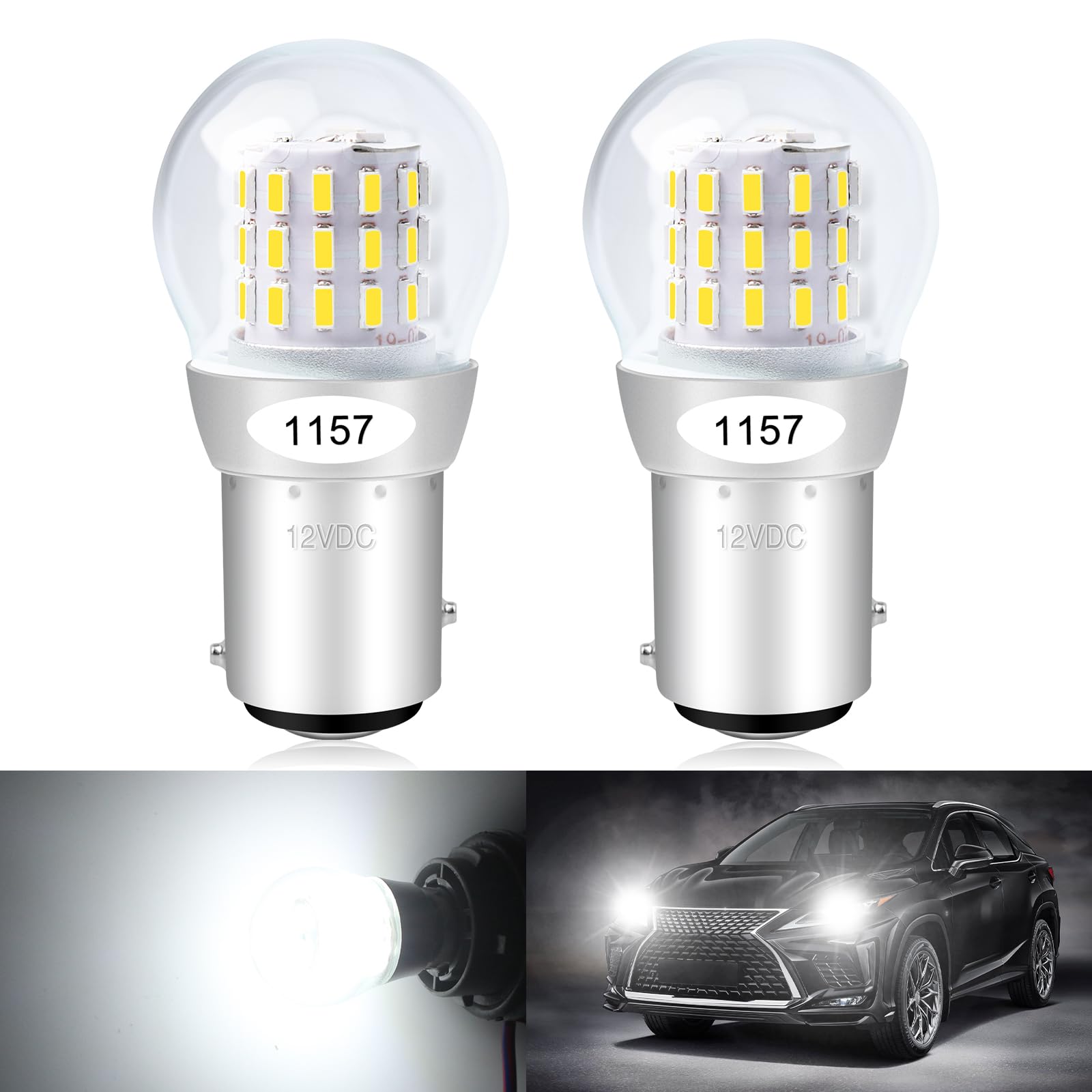 Defvnsy - Pack of 2 - White 1157 BAY15D 2057 2357 7528 Extremely Bright LED Light 3014 39 SMD Replacement Bulbs For Tail Back Up Reverse Bulbs Day Running Light - 12V DC