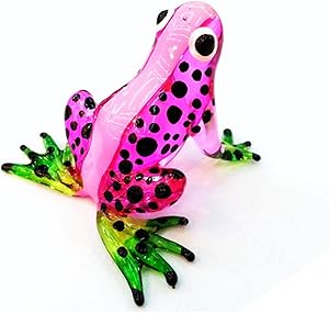 ChangThai Design Lampwork Collectible Miniature Hand Blown Art Glass Pink Frog Figurine