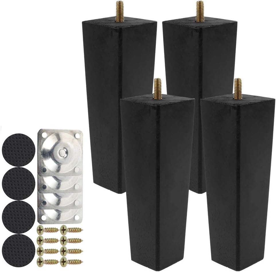 Jetcloud 4PCS Wood Sofa Legs 15CM Black Square Tapered Furniture Feet for Couch