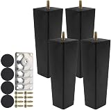 Jetcloud 4PCS Wood Sofa Legs 15CM Black Square Tapered Furniture Feet for Couch