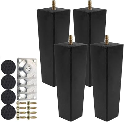 Jetcloud 4PCS Wood Sofa Legs 15CM Black Square Tapered Furniture Feet for Couch