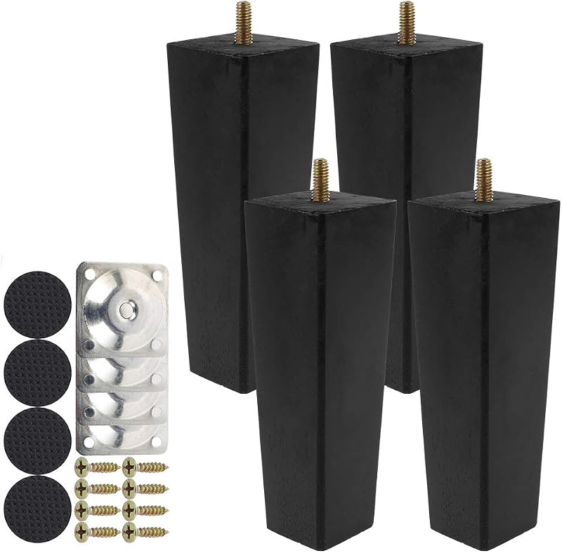 Jetcloud 4PCS Wood Sofa Legs 15CM Black Square Tapered Furniture Feet for Couch