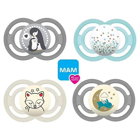 MAM Perfect Day & Perfect Night Schnuller 16 Plus'Soft Colours Mix' // 4er Set // inkl. 4 Sterilisiertrasportboxen