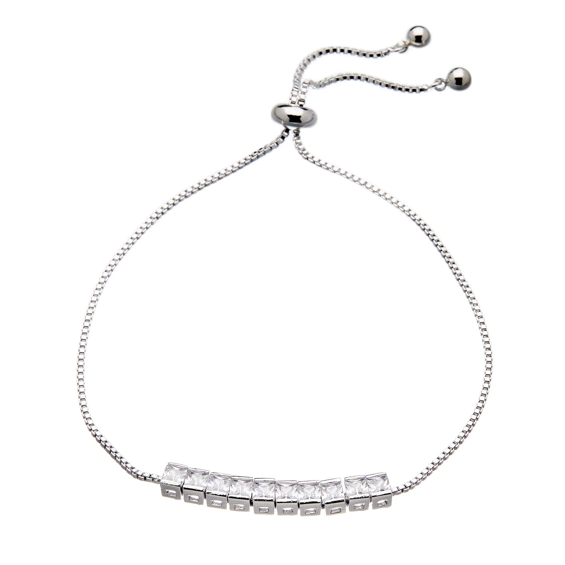 Bello London Silver plated Bracelet with an adjustable sliding clasp and sparkling clear crystals - Neris