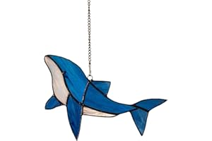 DHCGPP Tiffany Whale Style Stained Glass Hangers, Window Panels, Home Wall and Window Hanging Sun Catcher, Handcrafted Tiffany Enthusiast Gifts for Decoration.
