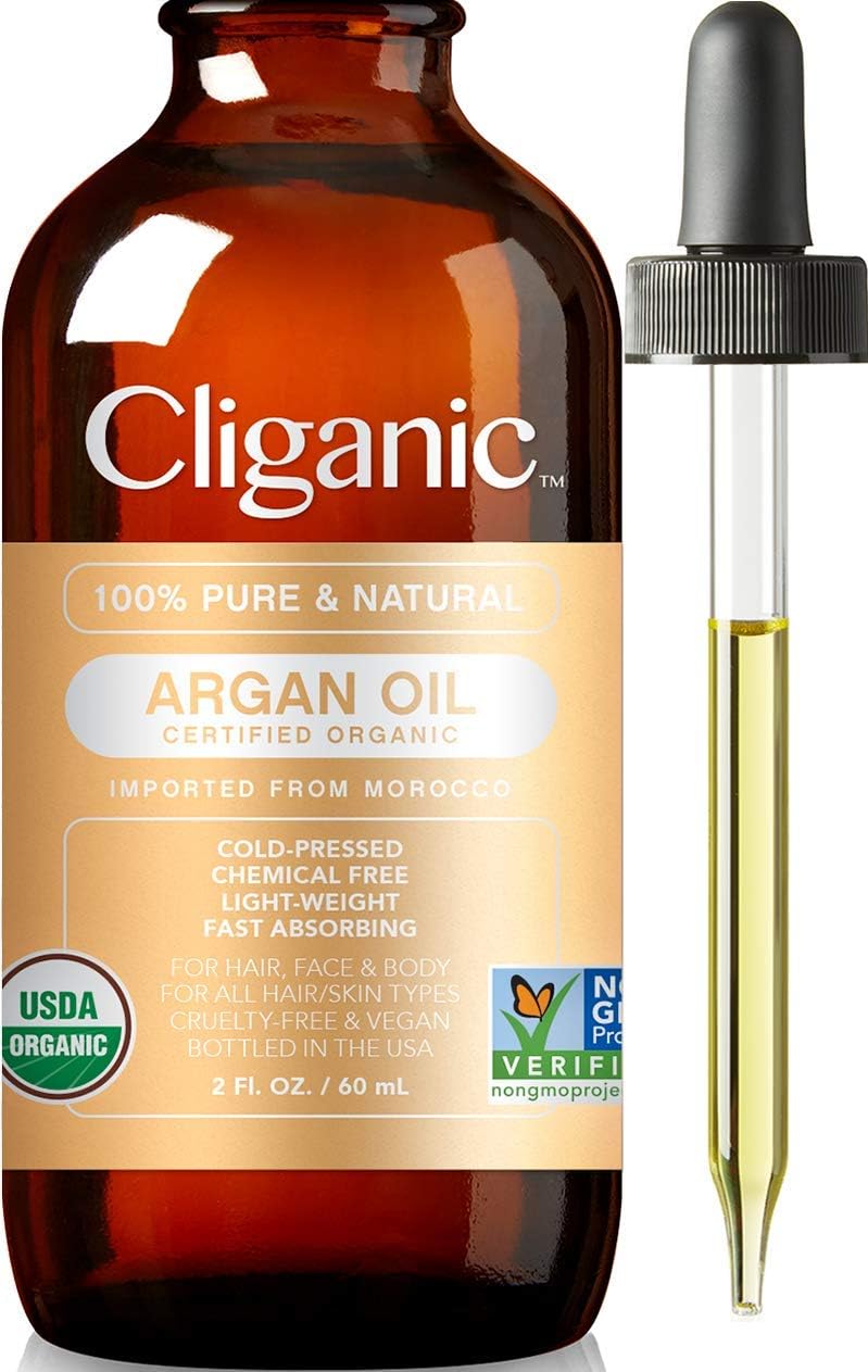 Cliganic Organic Argan Oil, 100% Pure - for Hair Face & Skin, 60 ml (Pack of 1)