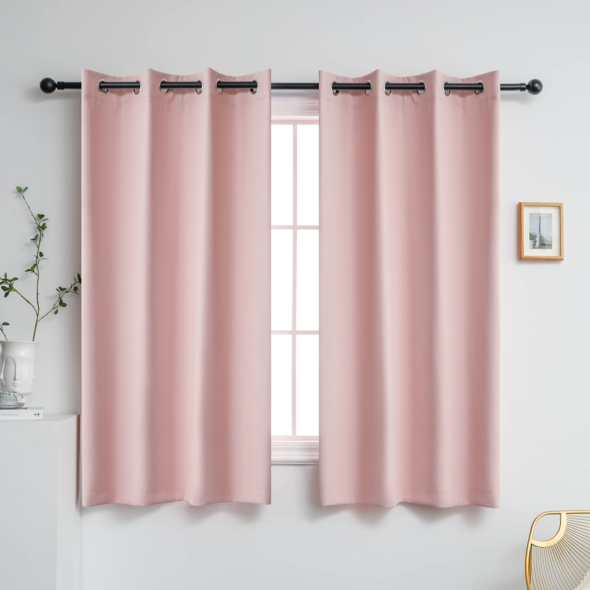 YGO Blackout Curtains Solid Grommet Top Window Drapes for Girls' Bedroom/Living Room(52x63 Inch, Baby Pink, 2 Panels)