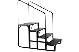 LAKEXUS RV Steps with Two Handrail, 4 Step Stairs 5th Wheel Stair Hot Tub Steps Mobile Home Stairs Outdoor Portable RV Step with Non-Skid Design for Travel Trailer Camper and Porch
