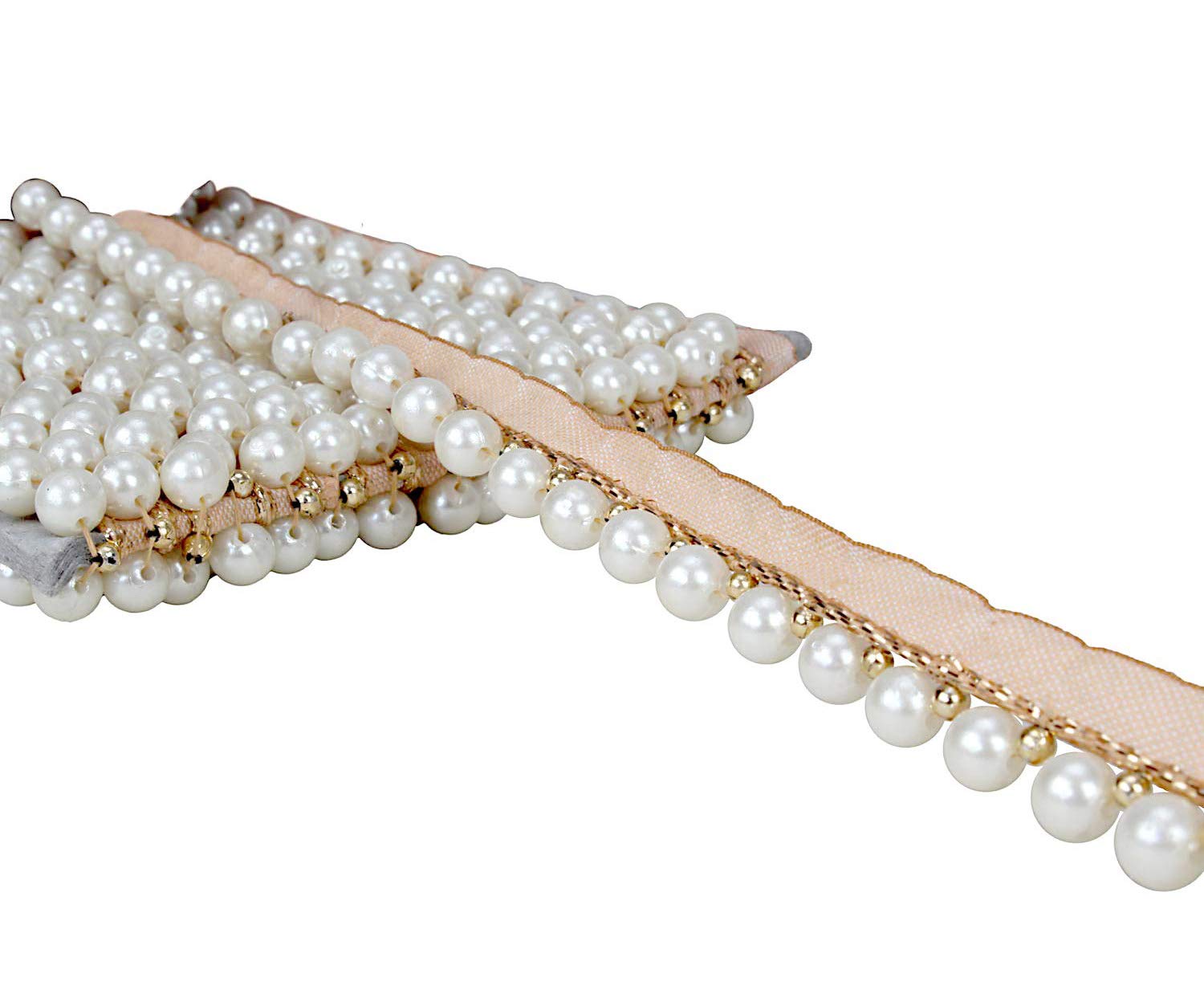 Blackbond 4 5 Mtr Multi White Moti Pearl And Gold Color Laces For