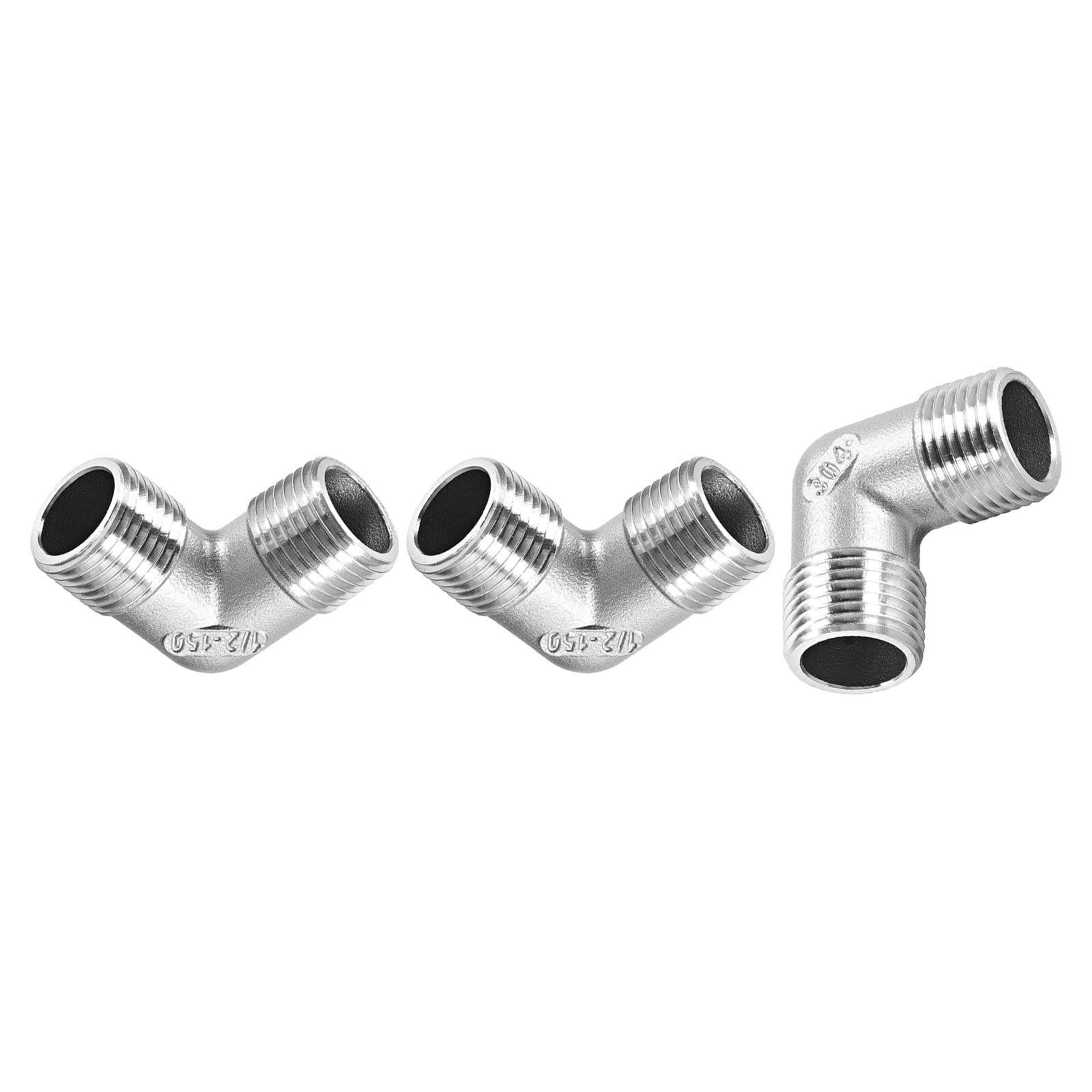 DTGN 1/2BSPT x 1/2BSPT(Male x Male) 90 Degree Pipe Fitting - 3Pack - Good for Water Pipe System - 304 Stainless Steel Elbow Fittings - Silver Tone