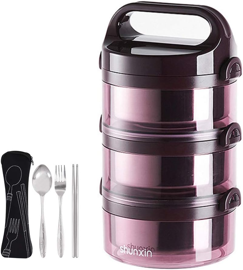 HOMESPON Lunch Box Insulated Bento Box Stackable Stainless Steel Lunch Storage Multi-Layers containers with Spoon and Fork for Kids School and Adults Office Picnic