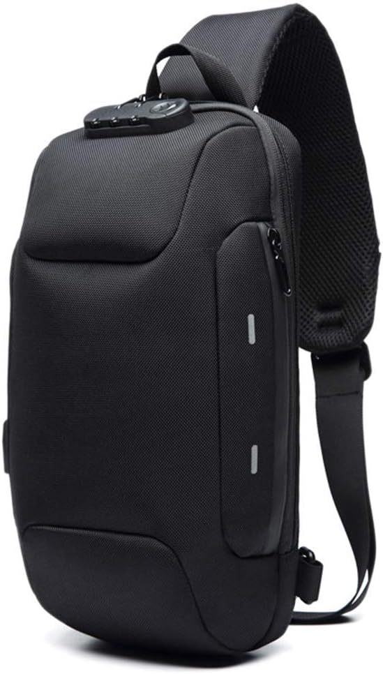 Anti-Theft Backpack w/ 3-Digit Lock Waterproof Shoulder Bag USB Charging Port Sling Bag Outdoors Travel Fanny Pack for Men Women (Black)