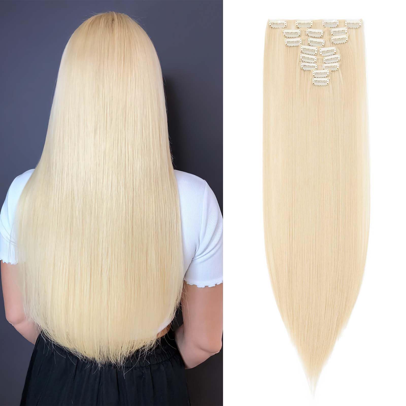 SEGOHAIR Hair Extensions Clip in 8Pcs 18 Clips Synthetic Fiber Seamless 26" Long Straight Full Head - Bleach Blonde — image 1