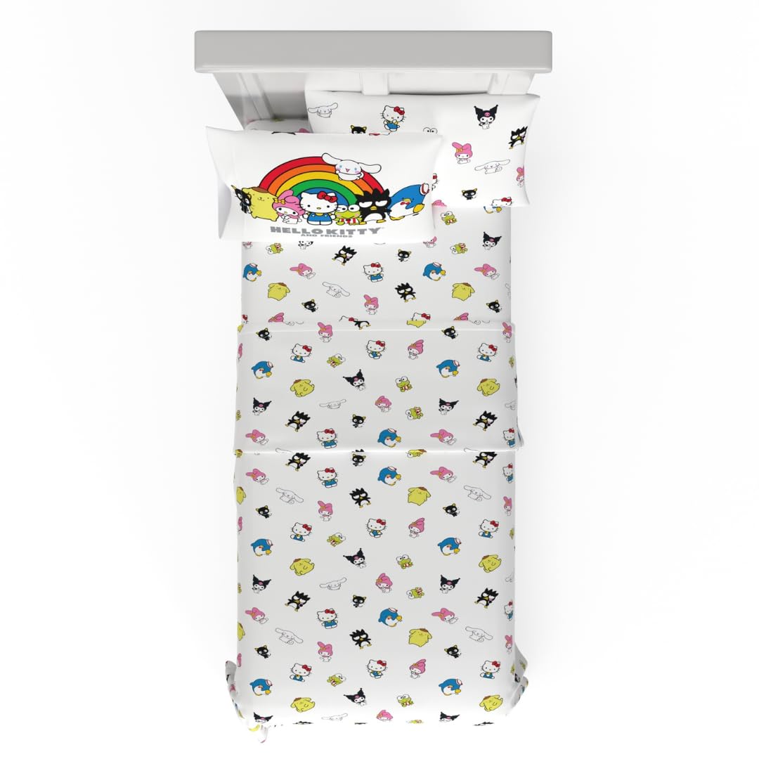 Collectibles Hello Kitty & Friends Bedding Super Soft Cotton 3 Piece Twin XL Sheet Set, College Dorm Essentials, (Officially Licensed Product) by Franco Image