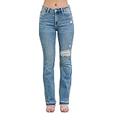 Judy Blue Women's Mid-Rise Distressed and Released Hem Bootcut Jeans