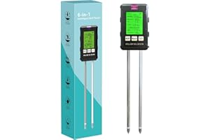 SHQYMBLT Digital Soil Tester 6-in-1 Soil Moisture Meter/Direct pH Tester/Fertility/Temperature/Sunlight/Ambient Humidity,Backlight LCD Display for Gardener,Lawn, Farming,Plant Care,Potting Soil Growing