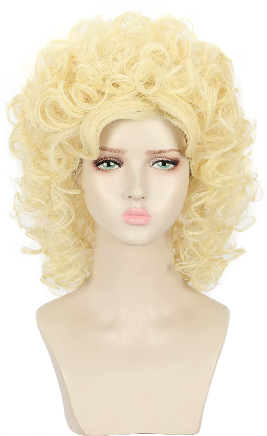 Yuehong Women Long Curly Blonde 70s 80s Wig Cosplay Party Costume Hair Heat Resistant Synthetic Fibers Wig Soft Durable Breathable