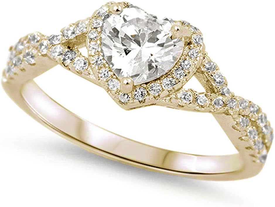 Sterling Silver Heart Halo Cubic Zirconia Promise Ring