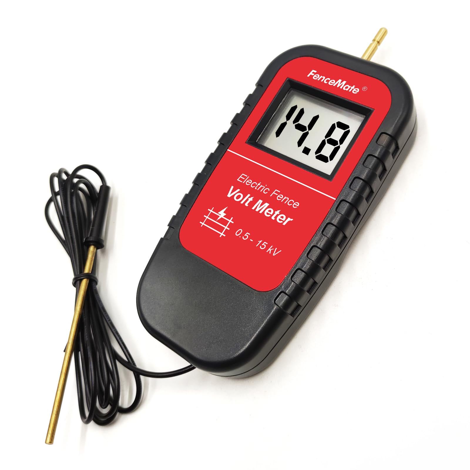 FenceMate Digital Voltage Meter for Electric Fence, Range up to 15,500 V (15.5 kV), Fence Voltage Tester with Large LCD Display, Automatic On/Off, Grounding Included