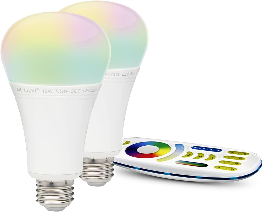 LIGHTEU®, 2X 12W E27 New Design Milight WiFi E27 12W 2.4G RF Remote Control RGBCCT LED Bulb Lights with a 4 Zone Remote Control