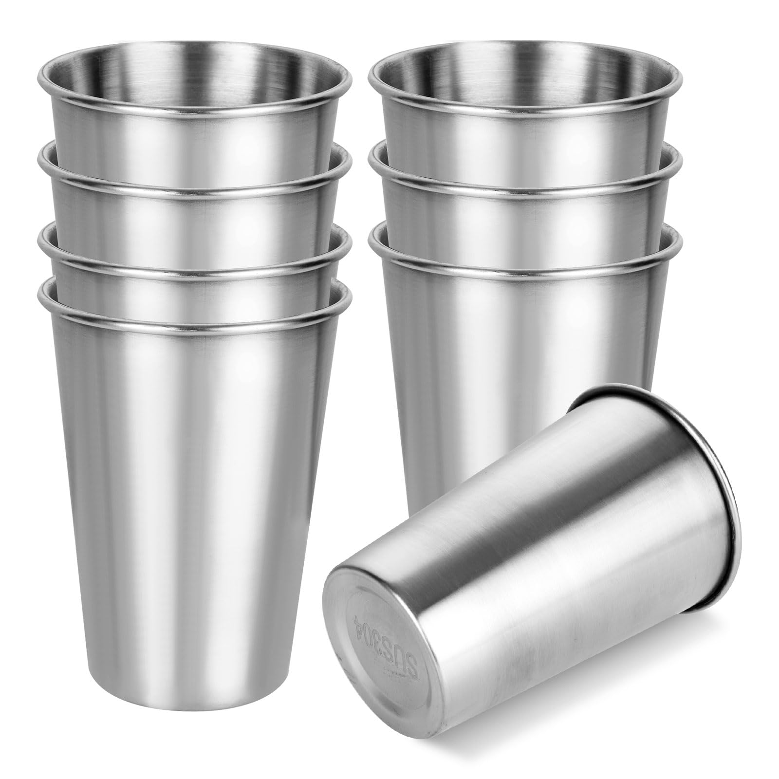 WOPPLXY 8PCS Stainless Steel Cup 500ml - 17oz 304 Stainless Steel Tumbler Metal Cup Beer Tumbler - Stainless Camping Cups for Beer, Ice Coffee, Juice
