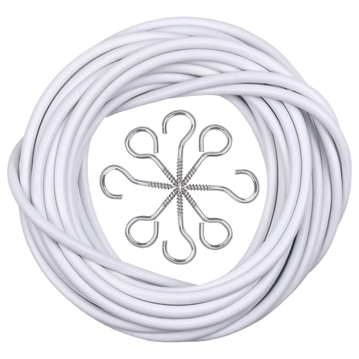 Fodlon Wire and Hooks Set, 10M Net Wire with 20pcs Eye Bolts and 20pcs Screw-in Hooks for Net Curtain Rod