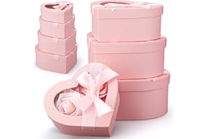 Resurhang 4 Pcs Valentine's Day Flower Boxes Heart Shaped Boxes Floral Gift Boxes Assorted Sizes with Transparent Window Lids and Ribbons for Luxury Flower Gift Arrangements Wedding(Pink)