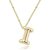 HUYFGDYSA Balloon Letter Necklace Gold for Women, 18k Gold Plated Chain Pendant Charm Necklace, Initial Name Choker Jewelry Dainty Gold Puffy Necklace for Women