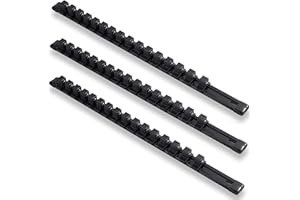 ALOANES 3 PC 1/2-Inch Drive Aluminum Alloy Socket Organizer, Heavy Duty Socket Racks, Socket Holder Kit 1/2-Inch x 48 Clips (Black)