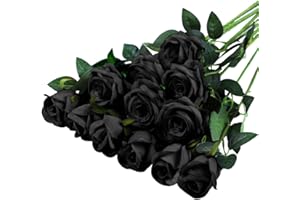 Hawesome 12PCS Artificial Silk Flowers Realistic Roses Bouquet Long Stem for Home Wedding Decoration Party (Black-1)