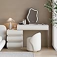 homary White Makeup Vanity Set with LED Mirror and Dressing Stool, Modern PU Leather Dressing Table with Drawers for Bedroom, Ideal for Women Girls
